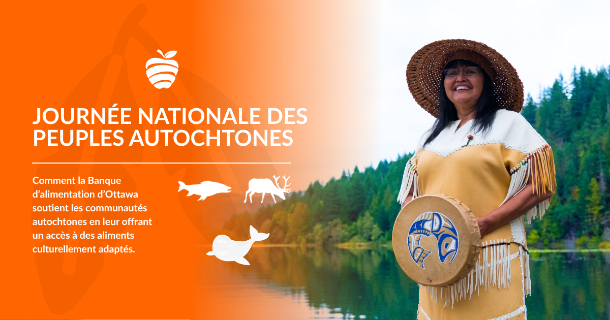 National Indigenous Peoples Day blog banner. The banner reads, "How the Ottawa Food Bank supports Indigenous/Inuit communities with access to culturally appropriate food.